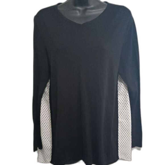 Chicos Shirt Size Large (2) Black with Polka Dot Layer Women's Top Casual - Picture 1 of 12
